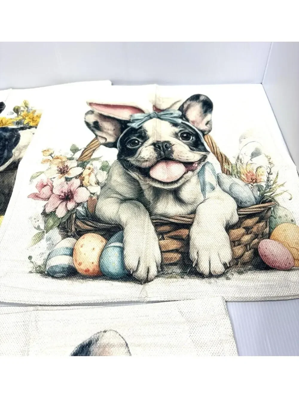4pc Easter French Bulldog Cushion Covers Pillow Cases Spring Puppy Decor NWOT